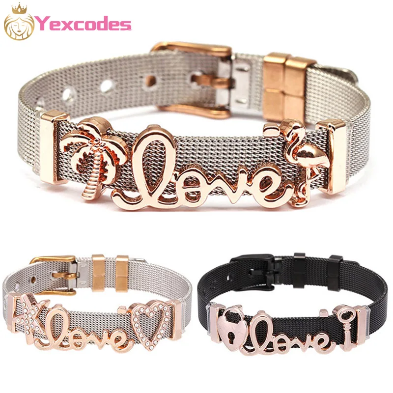 

Yexcodes Hot Sale Stainless Steel Mesh Bracelet With LOVE LOCK Charms DIY Fine Bracelets for Woman Man Girls