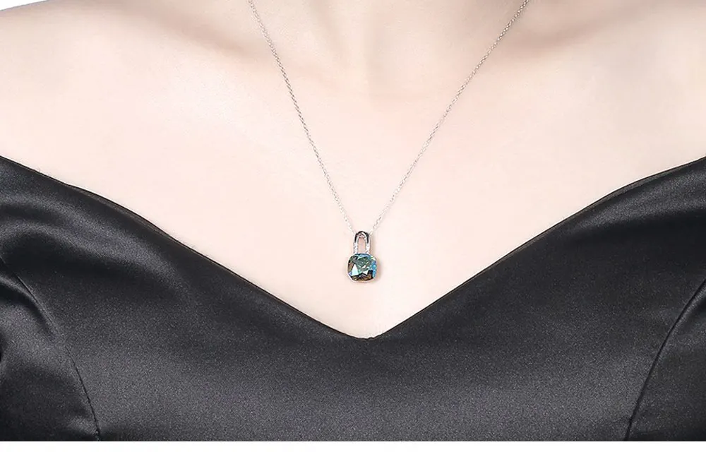 UMCHO Solid 925 Sterling Silver Crystal Lock Shape Pendants Necklace For Women Girl Wedding Engagement Party Simple Fine Jewelry (6)