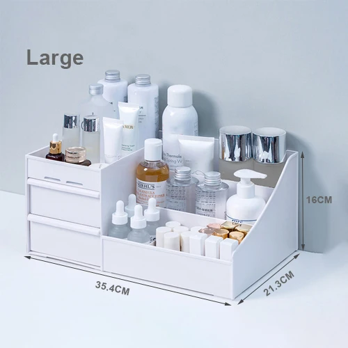 Large Capacity Cosmetic Storage Box Makeup Desktop Jewelry Nail Polish Lipstick Rangement Container Desktop Drawer Organizer WHITE LARGE