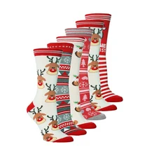 Осенне-зимние женские новогодние носки с изображением Санта-Клауса, рождественские носки с изображением снежного лося, милые плотные носки с рисунками из мультфильмов, Длинные хлопковые носки