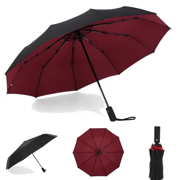 

Female 10K Double Layer Windproof Fully-Automatic Umbrellas Male Women Men Three Folding Commercial Large Durable Frame Parasol