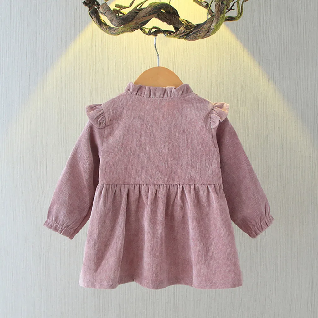 Платье для маленьких девочек vestido Infantil Menina فساتين اطفال осеннее модное платье с длинным рукавом, сплошной оборкой платье принцессы+ сумочка, Комплект одежды