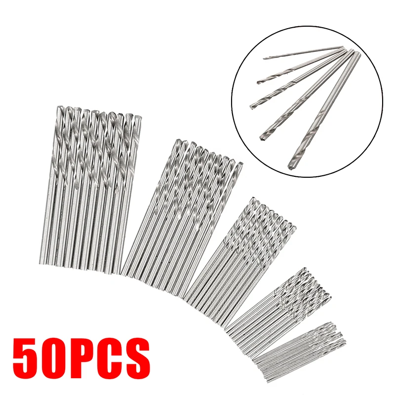 50 шт./компл. Мини спиральное сверло 1,0-3,0mm HSS Титан сверла, покрытые нитями высокоскоростного Набор бит Высокое качество Деревообрабатывающие инструменты
