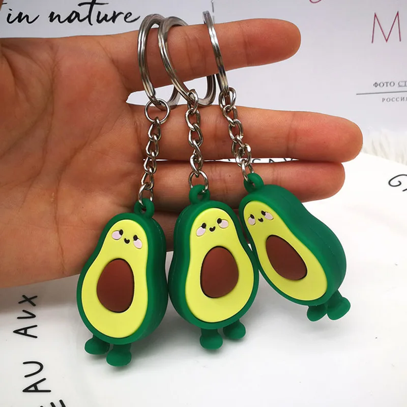 Cute Simulated Fruit Avocado Keychain Soft Resin Smiling Avocado Keyrings Couple Jewelry Women Fashion Wedding Party Small Gift