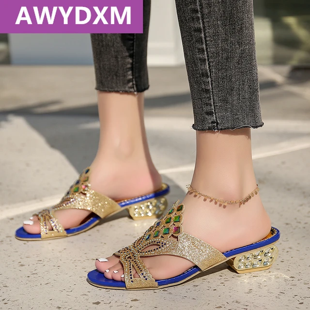 Sandalias gruesas de cristal para mujer, zapatos de tacón medio de marca lujo, sandalias de fiesta, chanclas de diseñador, novedad de primavera y verano 2022 _ - AliExpress Mobile