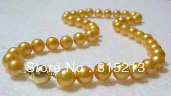 

Free shipping ddh0089 very beautiful south sea 18" 9-10 mm golden pearl necklace