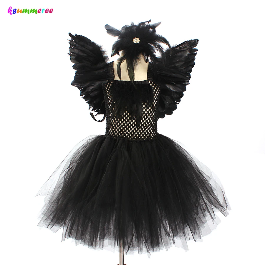 Children Black Swan Lake Ballerina Costume Kids Girls Gothic Witch