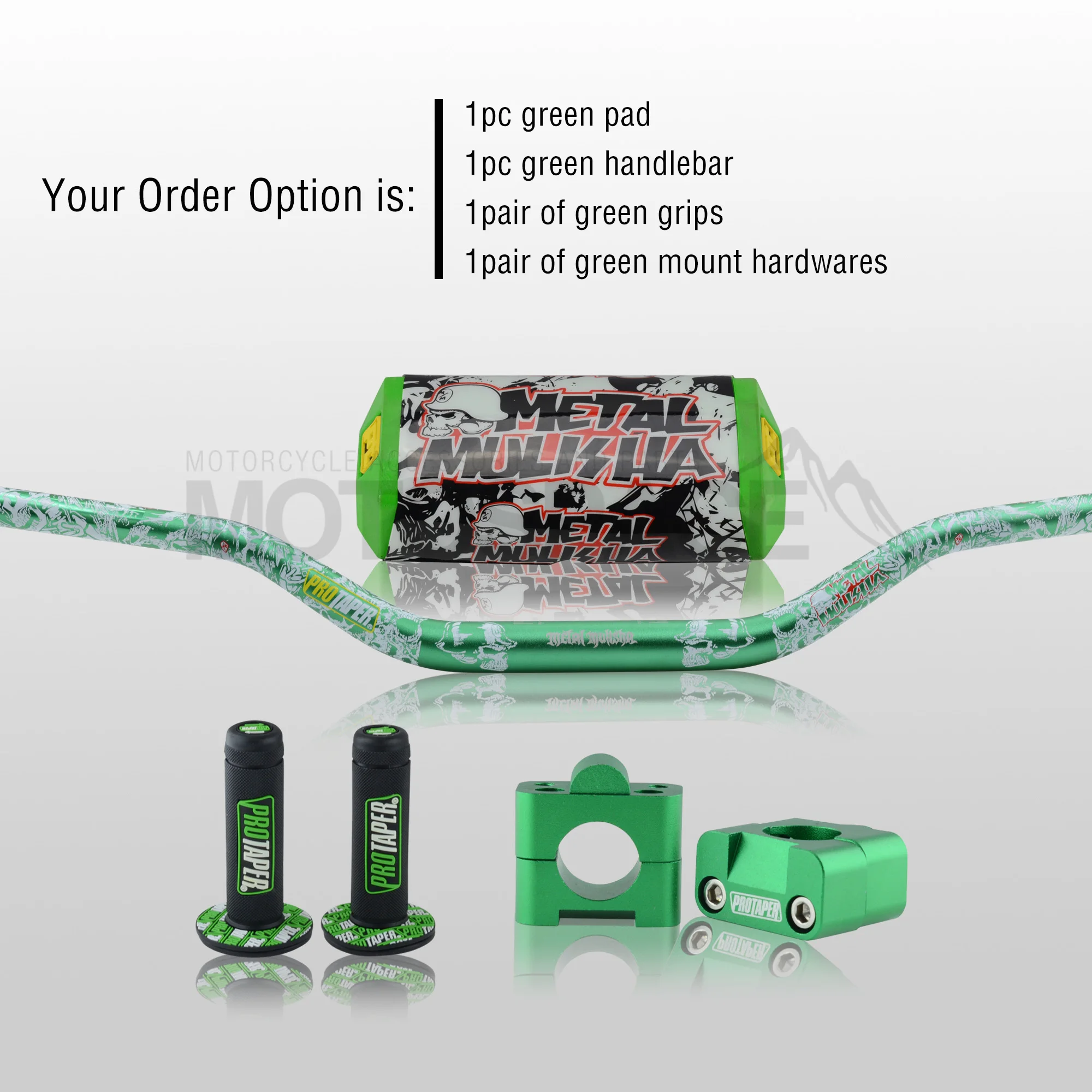Green Full Kit Руль для Pro Taper Pack Bar 1-1/" Mulisha ручка бар колодки Захваты Pit Pro Гонки Грязь велосипед ямы мотоцикл с адаптер cnc - Цвет: Green Full Kit