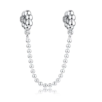 

QANDOCCI 2020 Valentine's New 925 Sterling Silver Beads & Pave Safety Chain Charms Beads for Jewelry Making Fits Pandora Bracele