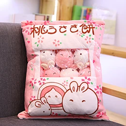 A Plushie Bag Pudding Toys Mini Animals Doll Sakura Bunny Hamster Penguin Bear Chick Strawberry Dog Cat Pig Plushie Pillow Gift - Цвет: Bunny NEW