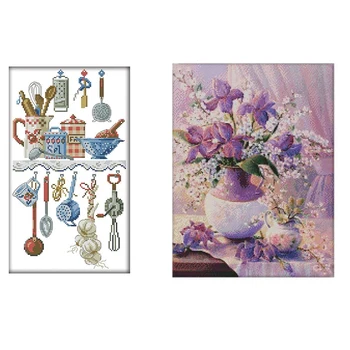

2 set DIY Cross Stitch Set Embroidery Kit 14CT - Purple Vase Pattern 36 x 46cm Home & Kitchenware 29 x 48cm