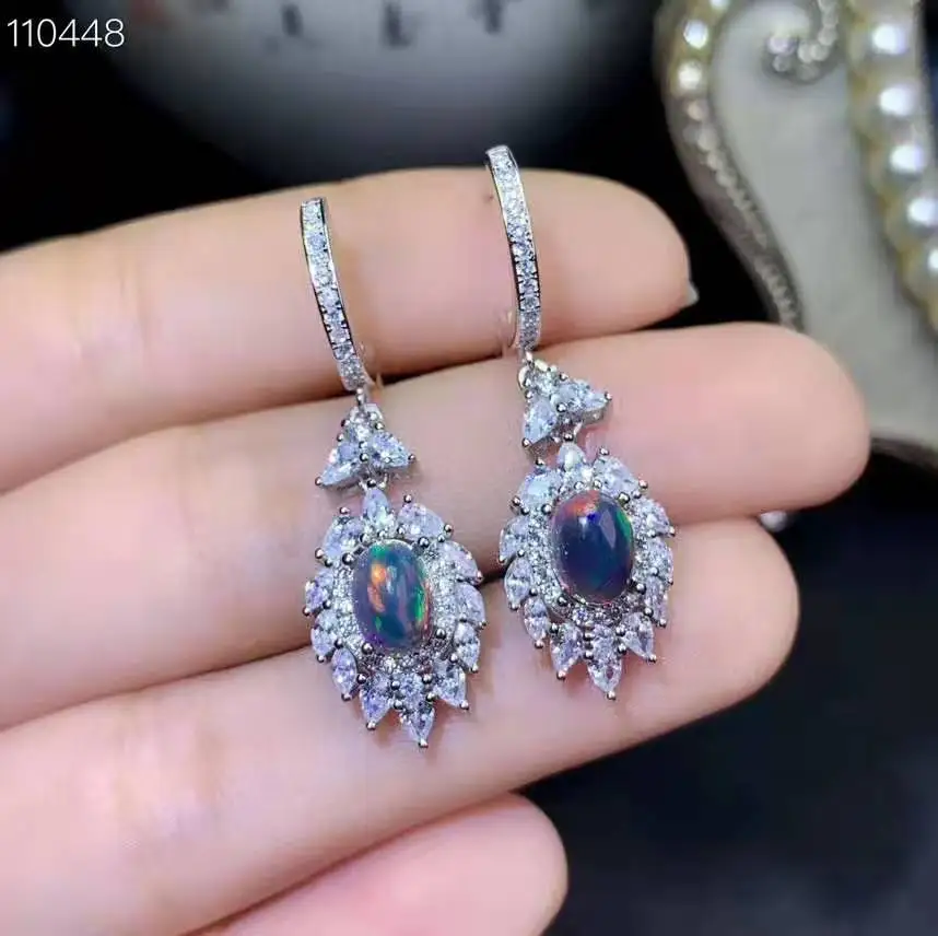 Platinum Черный опал S925 серьги Модные аксессуары для женщин - Цвет камня: Platinum