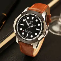 YAZOLE классические модные деловые мужские часы с большим циферблатом кожаный ремень пряжка мужские часы круглые кварцевые наручные часы