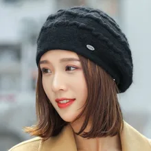 Берет из кроличьей шерсти, женская теплая шапка для художника, шапка для взрослых