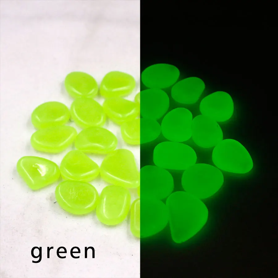 green 100 шт Декорации для аквариума камни светится в темноте светящиеся галечные камни для сада флуоресцентные камни украшения аквариума - Цвет: green