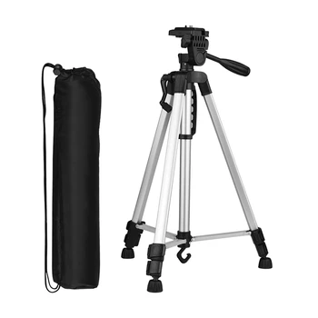 

Camera Tripod 55 Inch Lightweight Live Streaming Tripod with Phone Holder and Bag for Camera Phone Max Load 3KG Silver