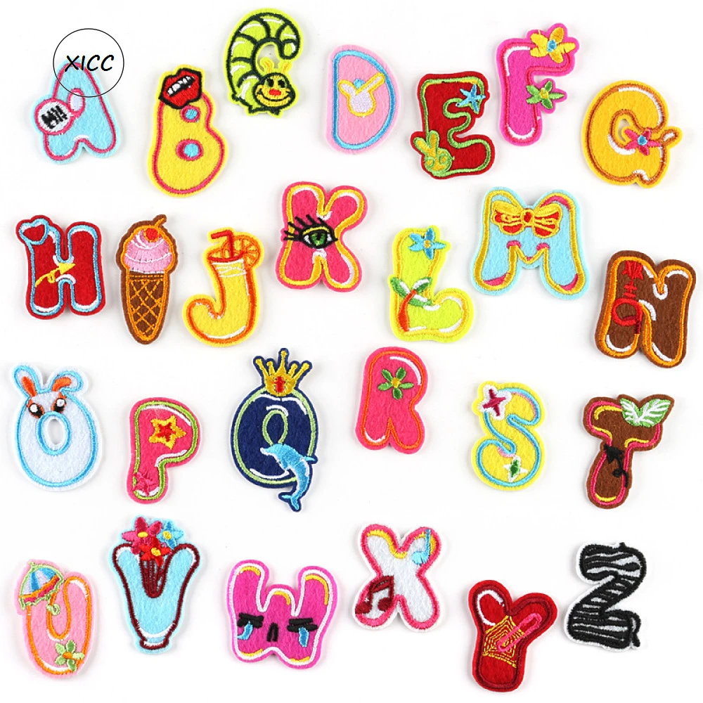 Xicc A Z 26 English Alphabet Letter Fruit Animal Mixed Embroidered Patches Iron On Badge Paste For Clothes Jeans Pants Name Diy Patches Aliexpress