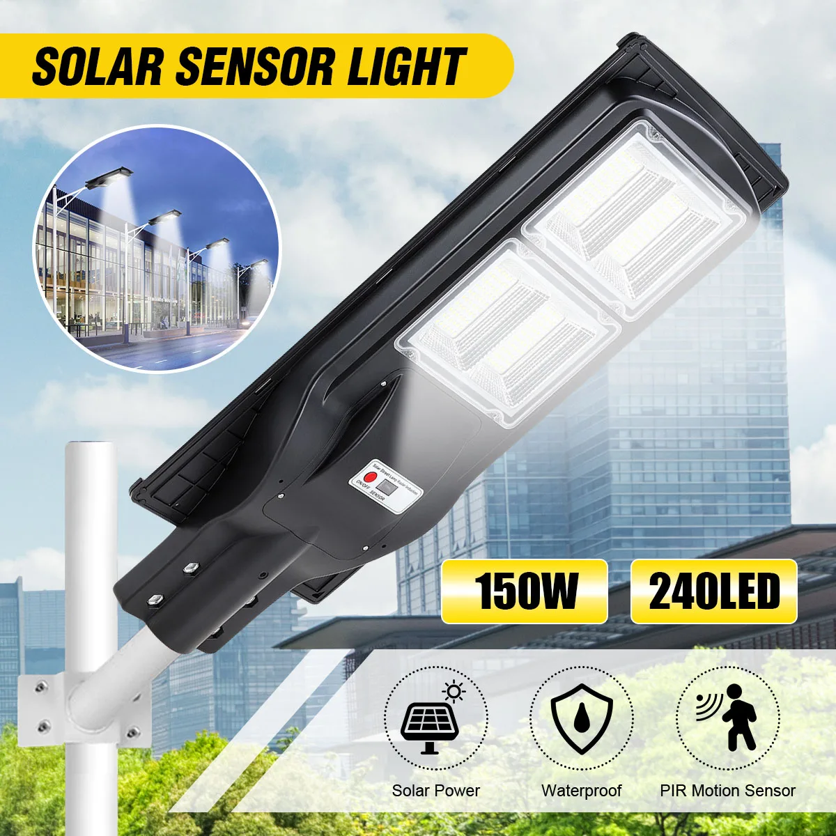 

Waterproof 150W 240 LED Solar Street Light Light Control+R adar Sensing+Remote Control Outdoor Garden Fence Wall Timer Lamp