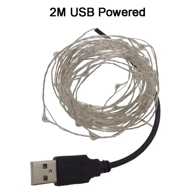 2M 20LED USB Powered 10 м Водонепроницаемый AC 110 В/220 В 100 светодиодный праздничный светодиодный светильник для рождества, свадьбы, вечеринки, красочный декоративный светодиодный светильник - Испускаемый цвет: 2M 20LED USB Powered