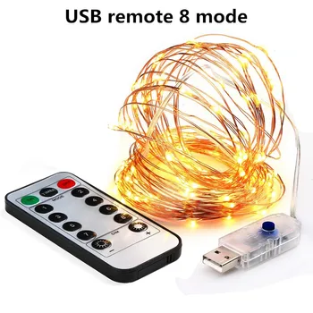 

USB Operated Decoration 8Mode Timer LED String Wire Christmas Light 5/10m Waterproof Remote Control Fairy Light Battery Copper