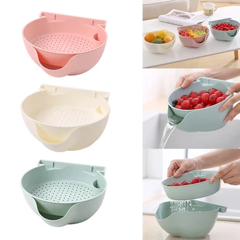

Drain Basket Bowl Washing Colander 2in1 Phone Holder Baskets Fruit Box Double Drain Storage Basket Fruit Basket Food Container