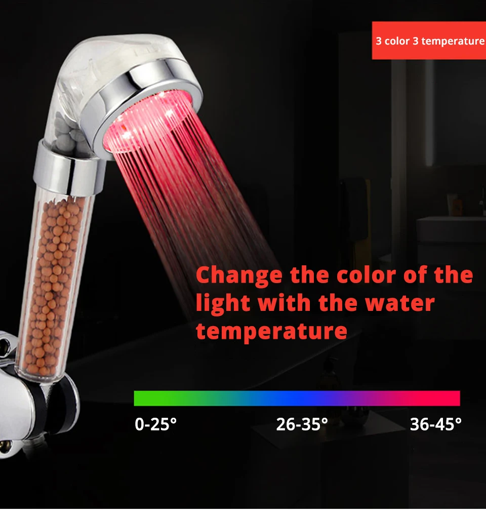 High Pressure Removable Rain Bathroom Sprinklers Filter Balls Spa Water Saving Sprayer Temperature Control Self-held Shower Head