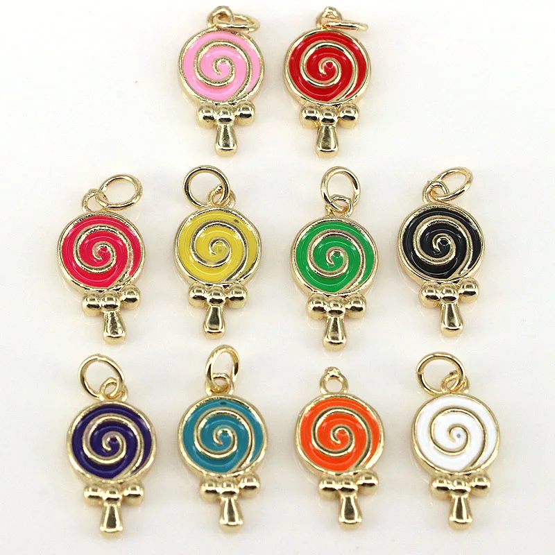 

20Pcs New Cute Colorful Enamelled Lollipop Charms Pendants Gold Plated Pendant ,Necklace Earring DIY Jewelry Accessories