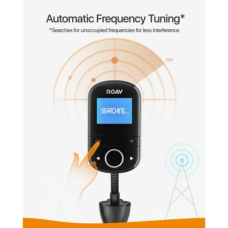 Anker Roav SmartCharge F3 беспроводной Bluetooth 4,2 fm-передатчик для автомобиля, аудио адаптер и приемник автомобильный комплект, 1,44 дюймовый дисплей