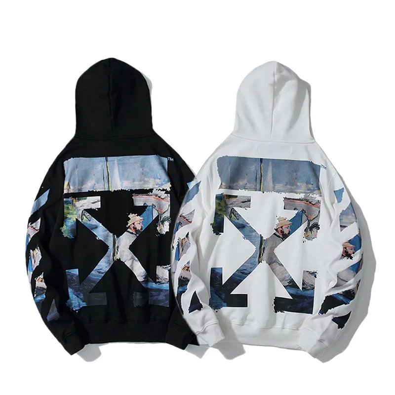 

Europe And America Popular Brand off Ow Graffiti Oil Painting Arrowhead Pure Cotton Pullover Hoodie Men And Women Couples Coat