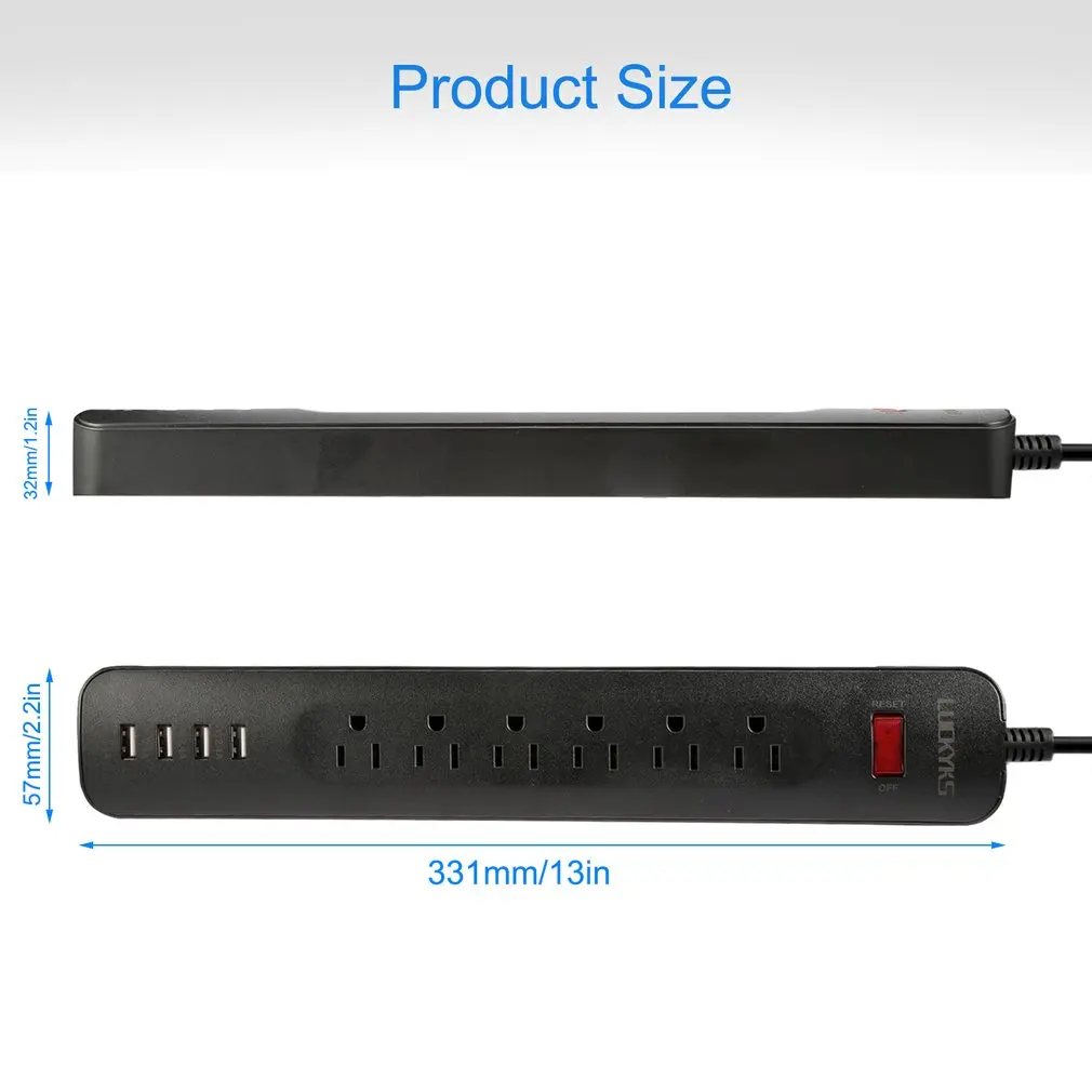 USB блок питания с 6 розетками переменного тока и 4 интеллектуальными зарядными портами usb 5 В/2,4 А защита от перегрузки защита от перенапряжения компактный размер
