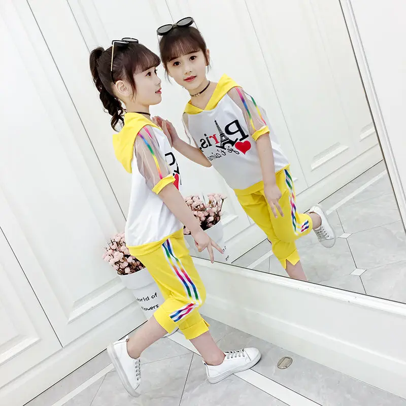 Kids Clothing Set Kids T Shirt Girls Clothing Set Kids Sports Suit Boys Clothing Set Children Sports Suit Kids Sweatshirt Set 4-14T Girls Summer Clothes Set New Fashion Color Striped Hooded Two Pieces Clothing 110-160