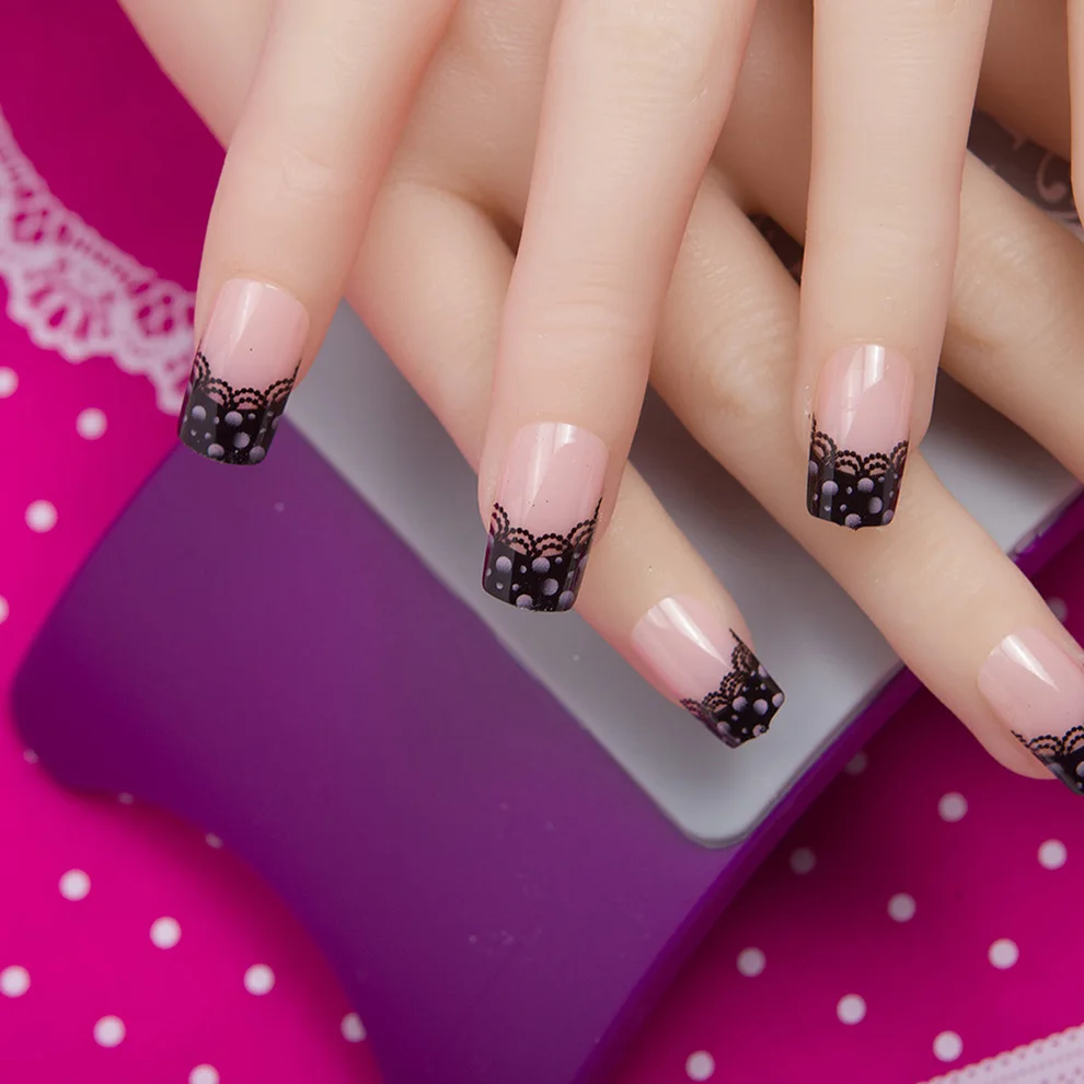 Fashion 24pc/set 10 Sizes Fake Nails Full Cover French False Nail Tips