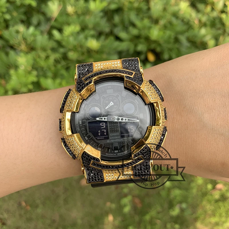 Бесплатная доставка льдом 18k позолоченные G SHOCK лаборатории с бриллиантами и