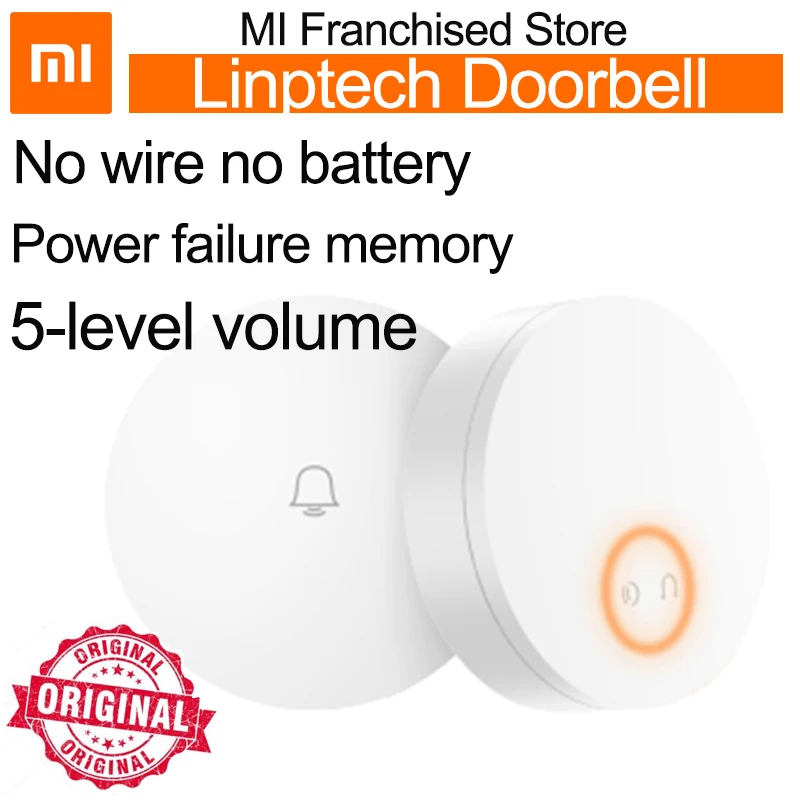 

Xiaomi Linptech Doorbell Wireless Self-Generating Transmitter Memory Function Waterproof Home Receivers large Range ring Mijia