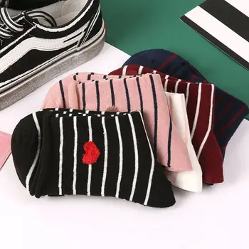 

5Pair/Set Adults Soft Cotton Low Cut Ankle Socks Stripes Love Heart Cuffed Socks NEW