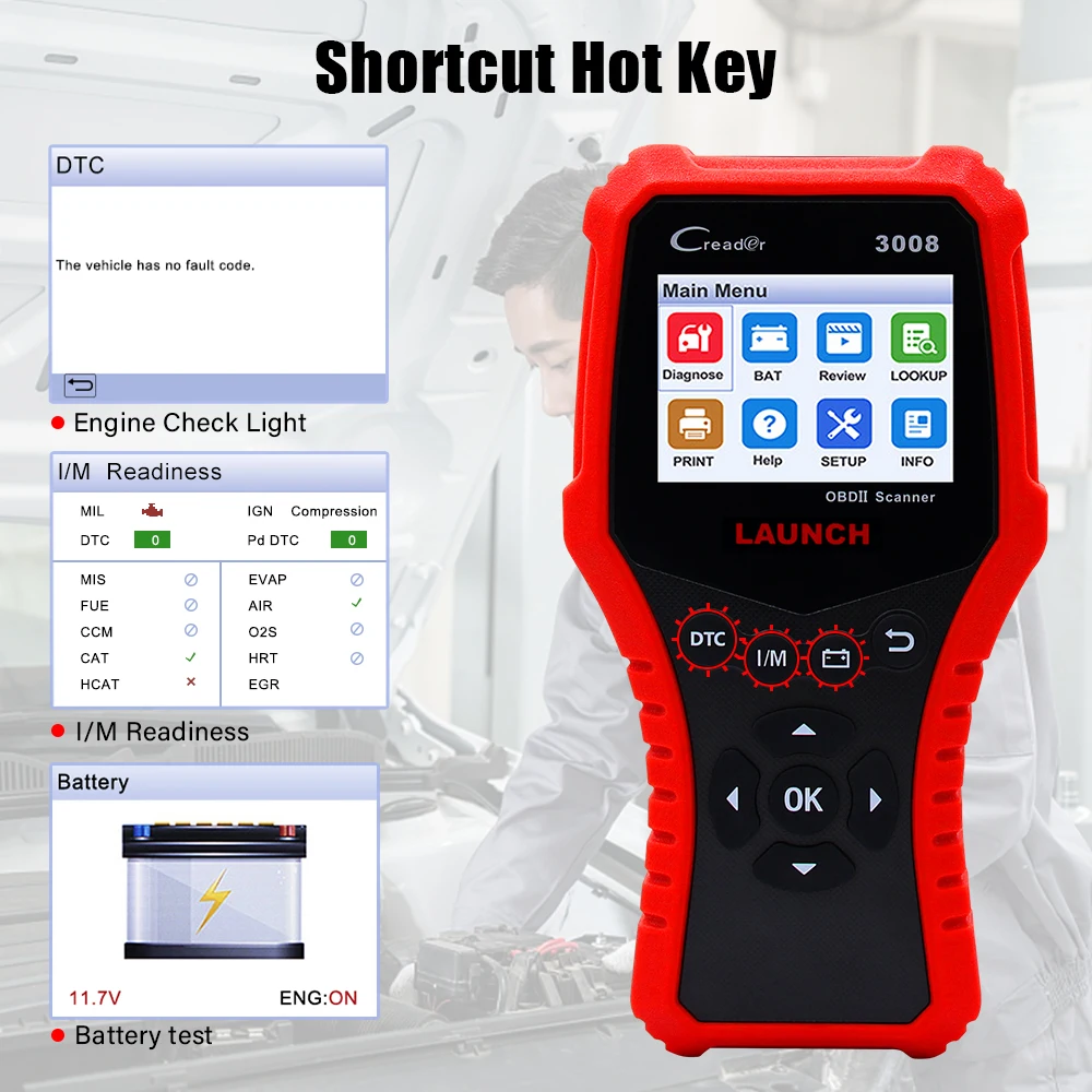 LAUNCH Creader 3008 OBD2 сканер для считывания кодов поддержка obd2+ тест батареи CR3008 OBDII автоматический диагностический инструмент Бесплатное обновление PK KW850