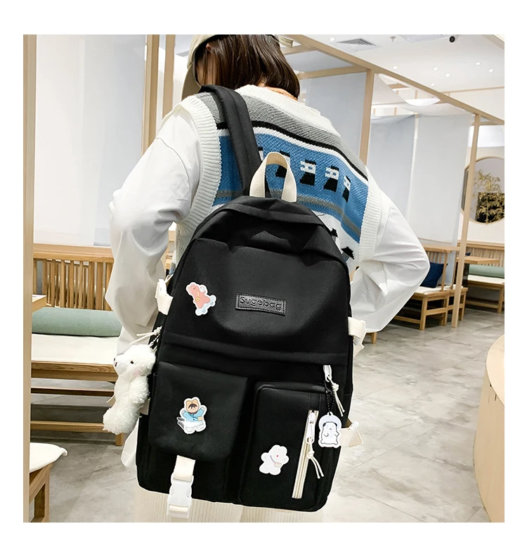 NEW 5 Piece Set backpacks fashion canvas kawaii female Korean Shoulder bag Casual College Students backpack School bag for girl