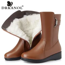 DRKANOL/Модные женские зимние ботинки теплые зимние женские ботинки на танкетке из толстой шерсти женские ботинки до середины икры на меху с боковой молнией и стразами H7865