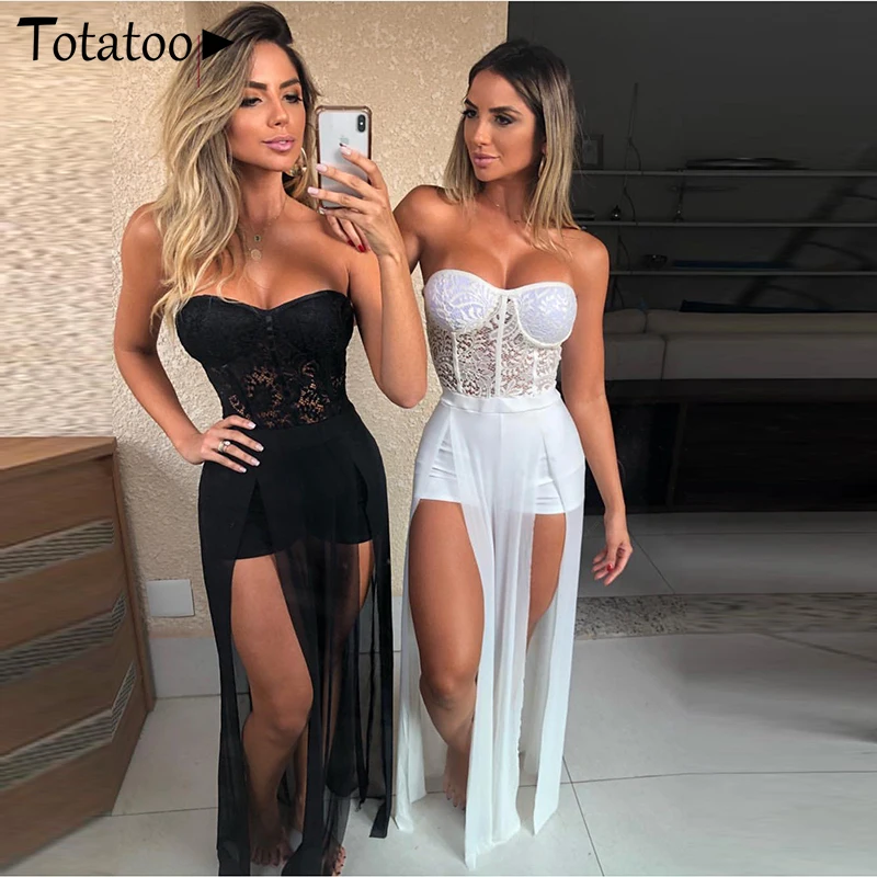 Totatop элегантное лоскутное кружевное длинное платье с вырезом лодочкой летнее пляжное шифоновое макси платье с высоким разрезом Mujer Robe White Vestidos