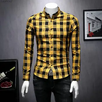 

New Plaid Printing Shirt Man Long Sleeve High Quality Shirts Men Clothes British Style Autumn