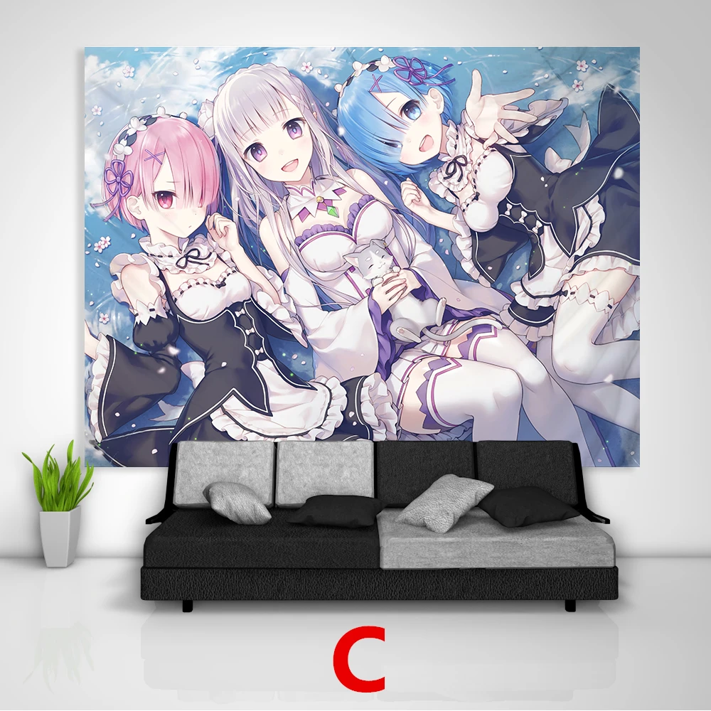 Re Zero Kara Hajimeru Isekai Seikatsu Rem Ram Emilia гобелен искусство настенные чехлы для диванов и столов домашний Декор подарок для общежития - Цвет: C