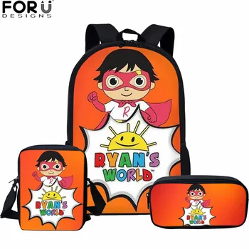 

FORUDESIGNS 3pcs School Bag Sets Game Ryan's World Pattern Kids Book Bags Junior Student Children Backpack for Teen Girl Satchel