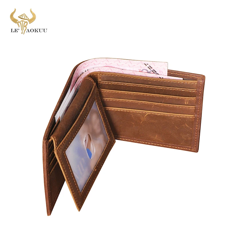 

Hot Sale New Crazy Horse Real leather Business Card Cash Holder Gift Print Name Horizontal Wallet Slim Purse For Men Male jnd26