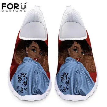 

FORUDESIGNS Women Shoes Black Art African Girls Printing Mesh Shoes Ladies Slip-on Flat Shoes for Females Summer Loafers Zapatos