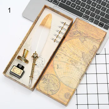 

Hot Sale Calligraphy Feather Dip with 5 Nib Quill Pen Writing Ink Set Gift Box Wedding Fountain Pen Design