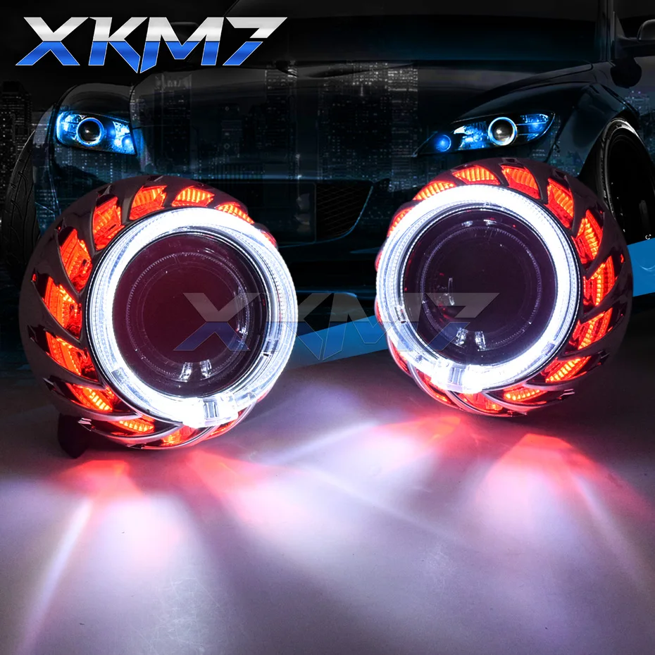Двойной турбинный ангельские глазки Bi xenon объектив H4 H7 Фары линзы H1 HID ксеноновый