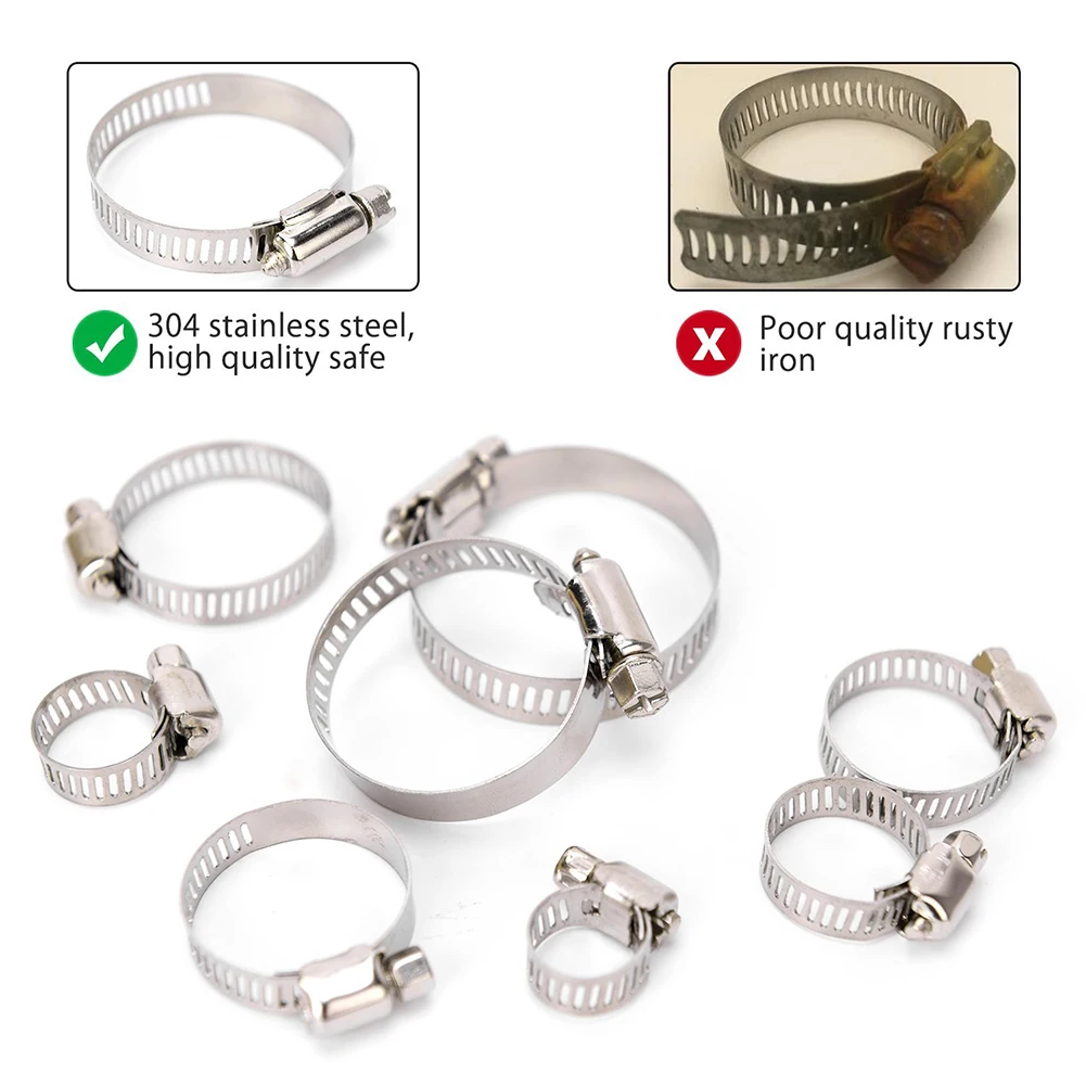 

80Pcs Tube Adjustable Single Ear Clips Stainless Steel Anti-oxidation Worm Drive 8-44mm Fuel Line Pipe Clamp Fasteners Gear Hose