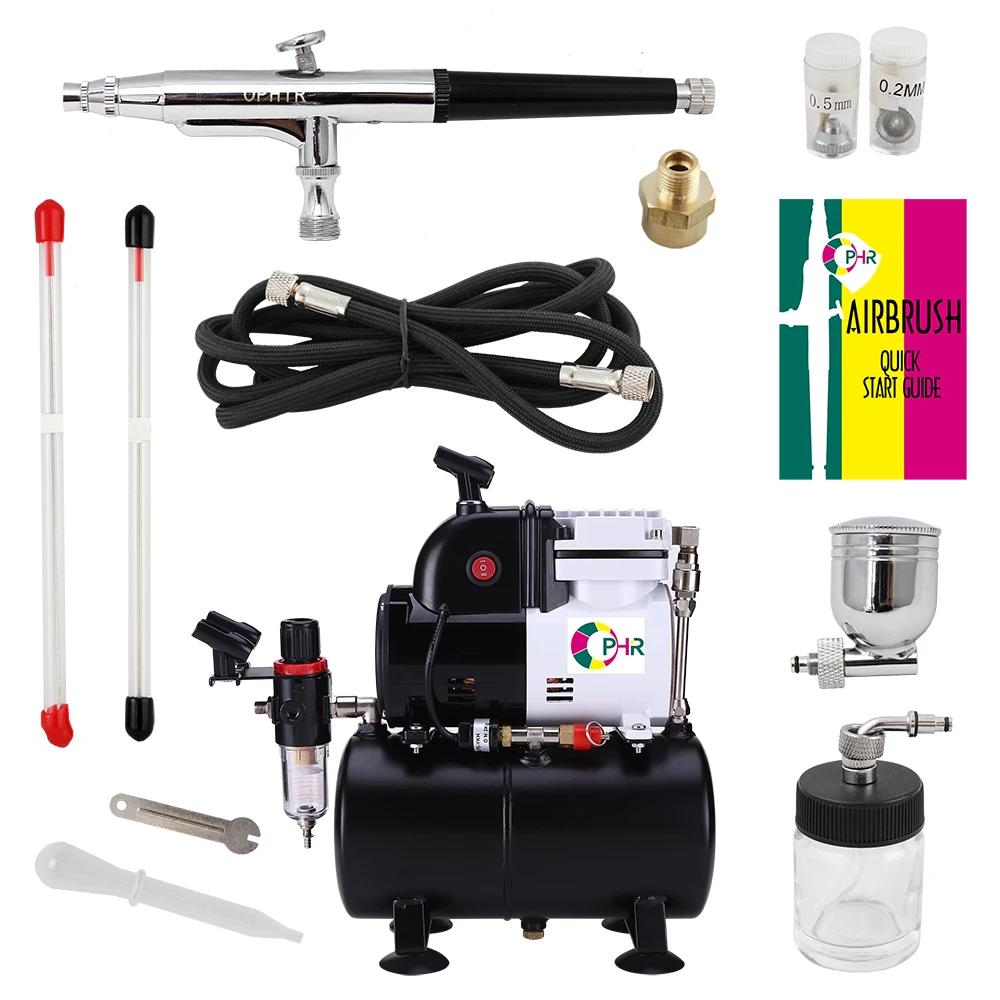 220V/50Hz 0.3mm Double-Action Airbrush Kit Spray Filter Autostop Air Compressor 