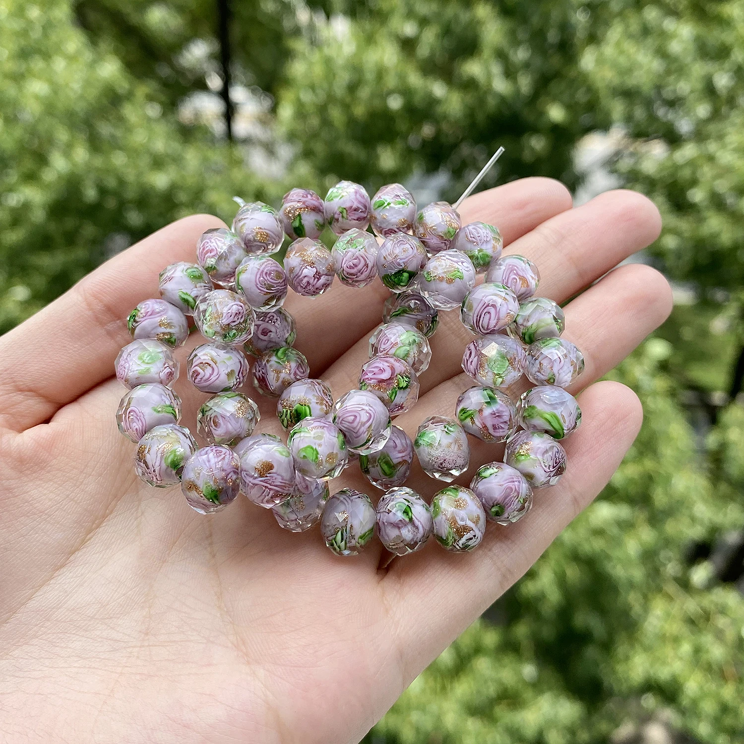 10pcs Purple Faceted Murano Transparent Flower Lampwork Crystal