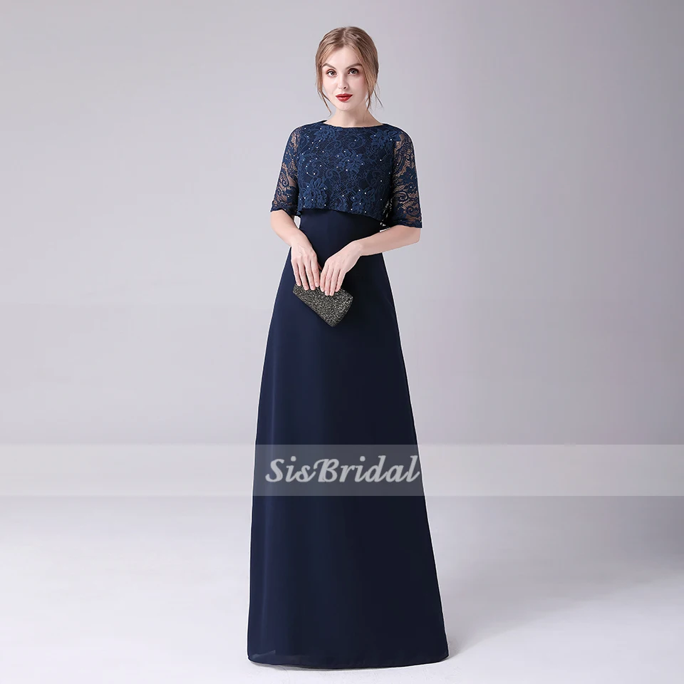 Sheath / Column Bateau Floor-length Chiffon Lace Bridesmaid Dress For Wedding Party